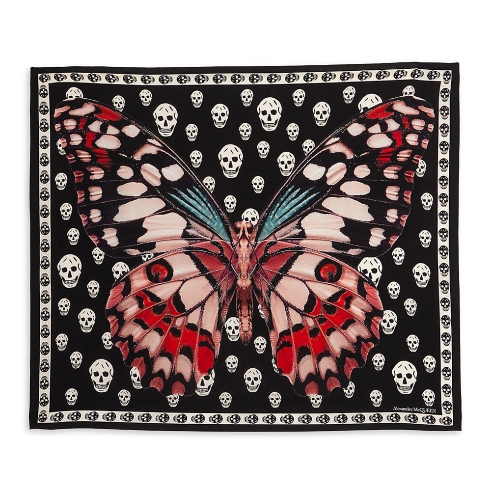Alexander McQueen Silk Scarf Giant Butterfly & Sculls Italy